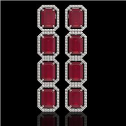 20.59 ctw Ruby & Diamond Micro Pave Halo Earrings 10k White Gold - REF-230N9F