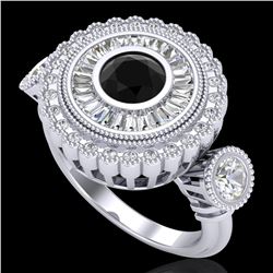 2.62 ctw Fancy Black Diamond Art Deco 3 Stone Ring 18k White Gold - REF-254N5F