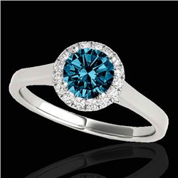 1.11 ctw SI Certified Fancy Blue Diamond Halo Ring 10k White Gold - REF-125X5A