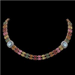 43.35 ctw Sapphire & Diamond Necklace 14K Rose Gold - REF-527X3A