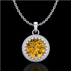 1 ctw Intense Fancy Yellow Diamond Art Deco Necklace 18k White Gold - REF-245F5M