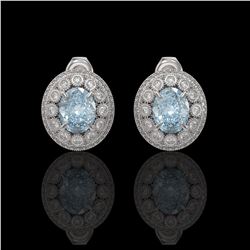 7.24 ctw Aquamarine & Diamond Victorian Earrings 14K White Gold - REF-221Y6X