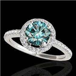 1.4 ctw SI Certified Fancy Blue Diamond Solitaire Halo Ring 10k White Gold - REF-129W5H