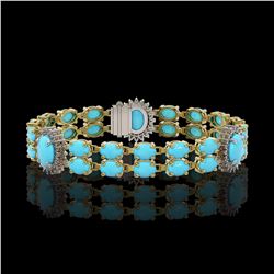 14.58 ctw Turquoise & Diamond Bracelet 14K Yellow Gold - REF-254W5H