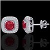 Image 2 : 2.16 ctw Ruby & Micro VS/SI Diamond Earrings Halo 18k White Gold - REF-105Y6X