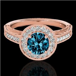 1.5 ctw SI Certified Fancy Blue Diamond Solitaire Halo Ring 10k Rose Gold - REF-150H2R