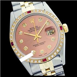 Rolex Men's Two Tone 14K Gold/SS, QuickSet, Diam Dial & Diam/Ruby Bezel