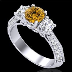 1.81 ctw Intense Fancy Yellow Diamond Art Deco Ring 18k White Gold - REF-236N4F