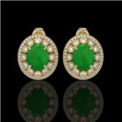 10.61 ctw Jade & Diamond Victorian Earrings 14K Yellow Gold - REF-269X3A