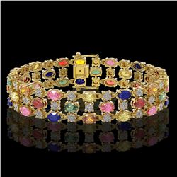 25.07 ctw Multi Color Sapphire & Diamond Bracelet 10K Yellow Gold - REF-340M2G
