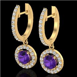 1.75 ctw Amethyst & Micro Pave VS/SI Diamond Earrings 18k Yellow Gold - REF-86F2M