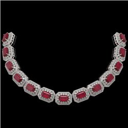 137.65 ctw Certified Ruby & Diamond Victorian Necklace 14K White Gold - REF-2875M6G