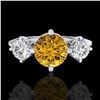 Image 2 : 1.51 ctw Intense Fancy Yellow Diamond Art Deco Ring 18k White Gold - REF-236H4R