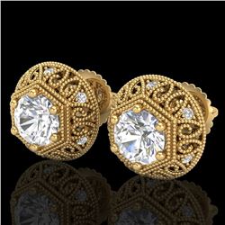 1.31 ctw VS/SI Diamond Solitaire Art Deco Stud Earrings 18k Yellow Gold - REF-236F4M