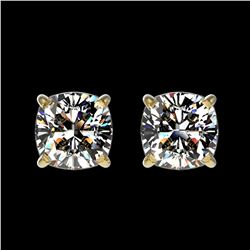 1 ctw Certified VS/SI Quality Cushion Diamond Stud Earrings 10k Yellow Gold - REF-120X3A
