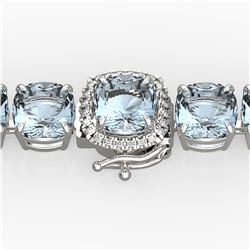 35 ctw Aquamarine & Micro VS/SI Diamond Bracelet 14k White Gold - REF-304R8K