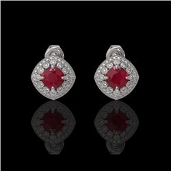 4.99 ctw Certified Ruby & Diamond Victorian Earrings 14K White Gold - REF-124M8G