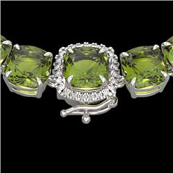 100 ctw Green Tourmaline & Diamond Micro Necklace 14k White Gold - REF-1072M8G