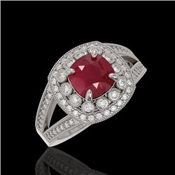 2.69 ctw Certified Ruby & Diamond Victorian Ring 14K White Gold - REF-103G3W