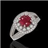 Image 1 : 2.69 ctw Certified Ruby & Diamond Victorian Ring 14K White Gold - REF-103G3W
