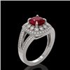 Image 2 : 2.69 ctw Certified Ruby & Diamond Victorian Ring 14K White Gold - REF-103G3W