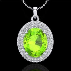 4.50 ctw Peridot & Micro Pave VS/SI Diamond Necklace 18k White Gold - REF-112N8F