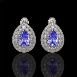8.54 ctw Tanzanite & Diamond Victorian Earrings 14K White Gold - REF-436M4G