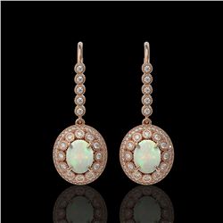 7.81 ctw Certified Opal & Diamond Victorian Earrings 14K Rose Gold - REF-256W8H