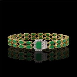 19.07 ctw Emerald & Diamond Bracelet 14K Yellow Gold - REF-236W4H