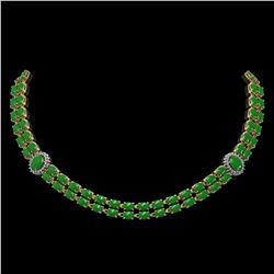 27.65 ctw Jade & Diamond Necklace 14K Yellow Gold - REF-454M5G