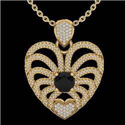 3.50 ctw Black & White Micro Diamond Heart Necklace 14k Yellow Gold - REF-173K6Y