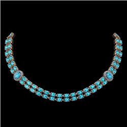 39.28 ctw Swiss Topaz & Diamond Necklace 14K Rose Gold - REF-454X5A