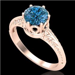 1 ctw Intense Blue Diamond Engagment Art Deco Ring 18k Rose Gold - REF-180H2R