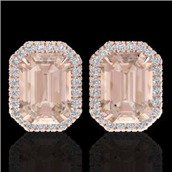 8.40 ctw Morganite & Micro Pave VS/SI Diamond Earrings 14k Rose Gold - REF-202H8R