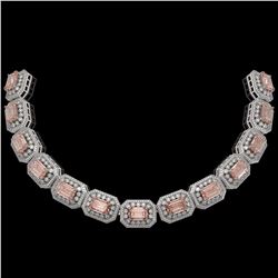 52.65 ctw Morganite & Diamond Victorian Bracelet 14K White Gold - REF-1818K4Y