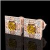 Image 1 : 1.63 ctw Intense Fancy Yellow Diamond Art Deco Earrings 18k Rose Gold - REF-218M2G