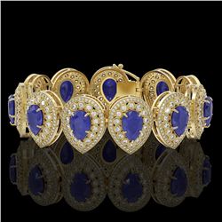 56.04 ctw Sapphire & Diamond Victorian Bracelet 14K Yellow Gold - REF-1418W2H
