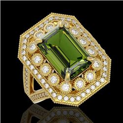 6.08 ctw Certified Tourmaline & Diamond Victorian Ring 14K Yellow Gold - REF-208W8H