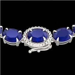 92 ctw Sapphire & VS/SI Diamond Micro Pave Necklace 14k White Gold - REF-436H4R