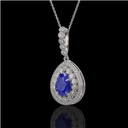 4.97 ctw Sapphire & Diamond Victorian Necklace 14K White Gold - REF-160G2W