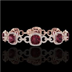 30 ctw Garnet & Micro VS/SI Diamond Certified Bracelet 14k Rose Gold - REF-368K9Y