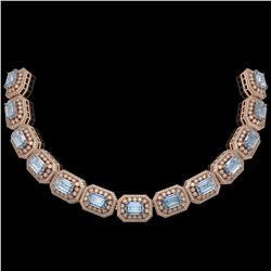 109.25 ctw Aquamarine & Diamond Victorian Necklace 14K Rose Gold - REF-3037N8F