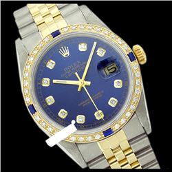 Rolex Men's Two Tone 14K Gold/SS, QuickSet, Diam Dial & Diam/Sapphire Bezel