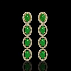 6.44 ctw Jade & Diamond Micro Pave Halo Earrings 10k Yellow Gold - REF-103W6H