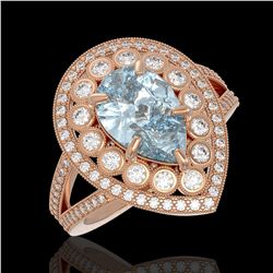 3.82 ctw Certified Aquamarine & Diamond Victorian Ring 14K Rose Gold - REF-168X8A