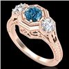 Image 1 : 1.05 ctw Intense Blue Diamond Art Deco 3 Stone Ring 18k Rose Gold - REF-161N8F