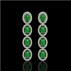6.44 ctw Jade & Diamond Micro Pave Halo Earrings 10k White Gold - REF-103N6F