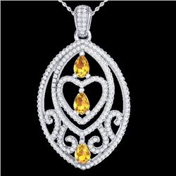 3.50 ctw Yellow Sapphire & Micro Diamond Heart Necklace 18k White Gold - REF-218G2W