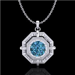 0.75 ctw Fancy Intense Blue Diamond Art Deco Necklace 18k White Gold - REF-121W8H