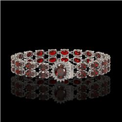 28.52 ctw Garnet & Diamond Bracelet 14K White Gold - REF-218A2N